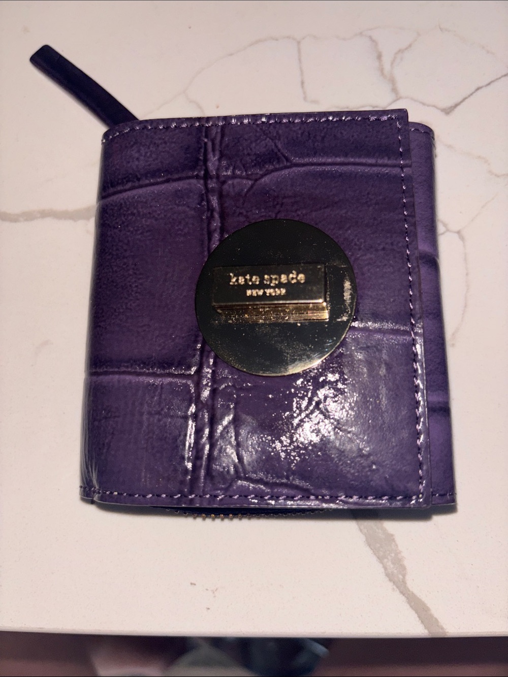 kate spade Like New Purple Croc-Embossed Zip Wallet with coin purse